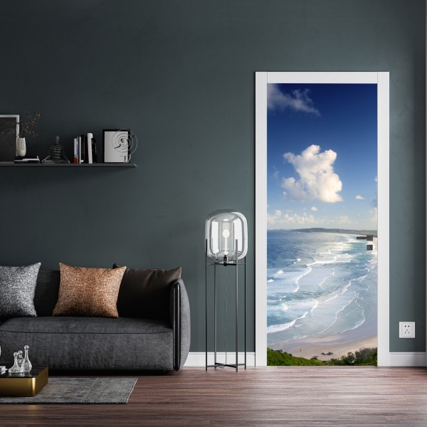 Türaufkleber stadtsilhouette im spiegelbild bei dämmerung – Wallnifity®