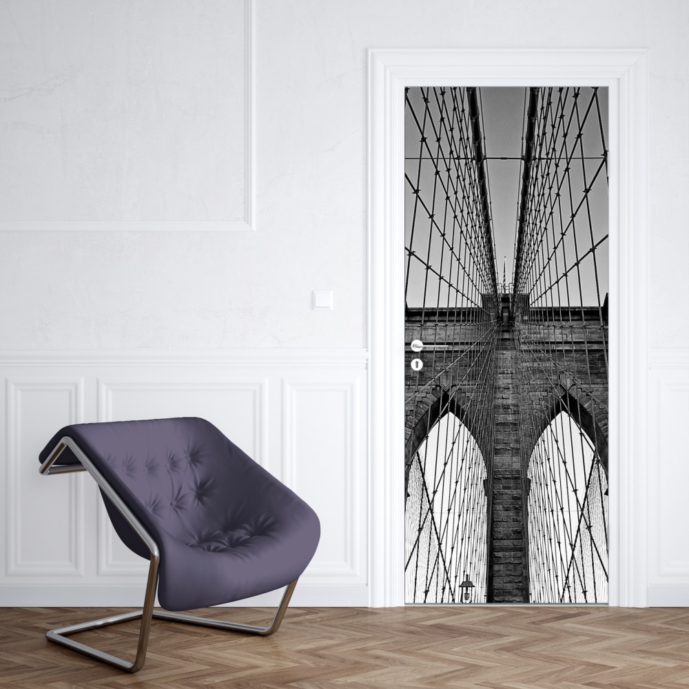 Türaufkleber symmetrische hängebrücke in schwarzweiß – Wallnifity® Türaufkleber symmetrische hängebrücke in schwarzweiß – Wallnifity®