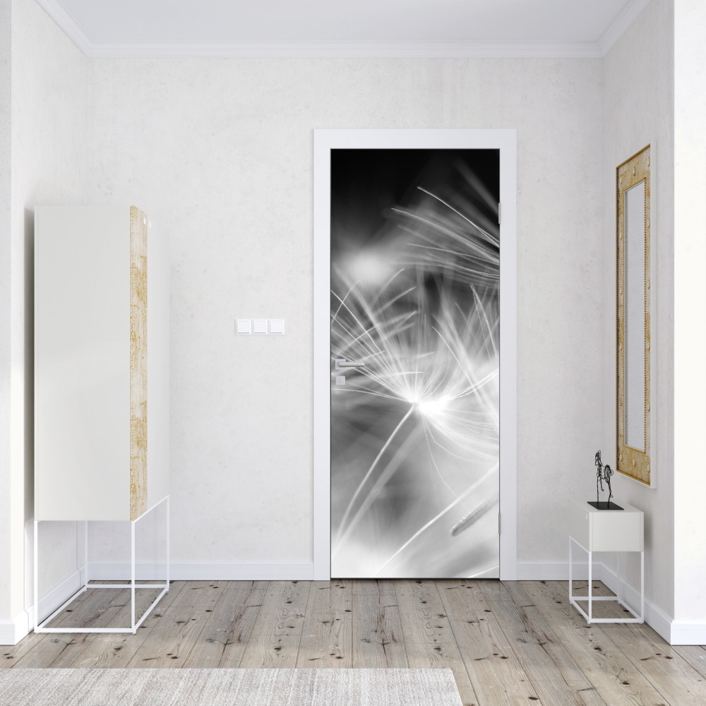 Türaufkleber zarte löwenzahnsamen in monochrom – Wallnifity® Türaufkleber zarte löwenzahnsamen in monochrom – Wallnifity®