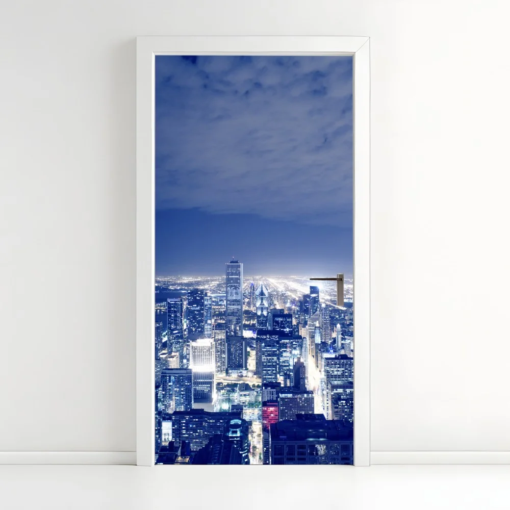 Türaufkleber Chicago nächtliche skyline panorama – Wallnifity® Türaufkleber Chicago nächtliche skyline panorama – Wallnifity®