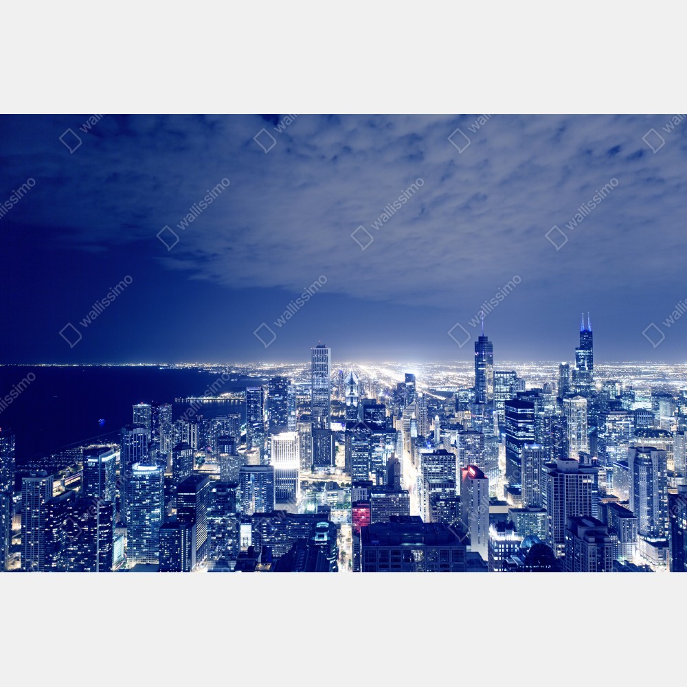 Türaufkleber Chicago nächtliche skyline panorama – Wallnifity® Türaufkleber Chicago nächtliche skyline panorama – Wallnifity®