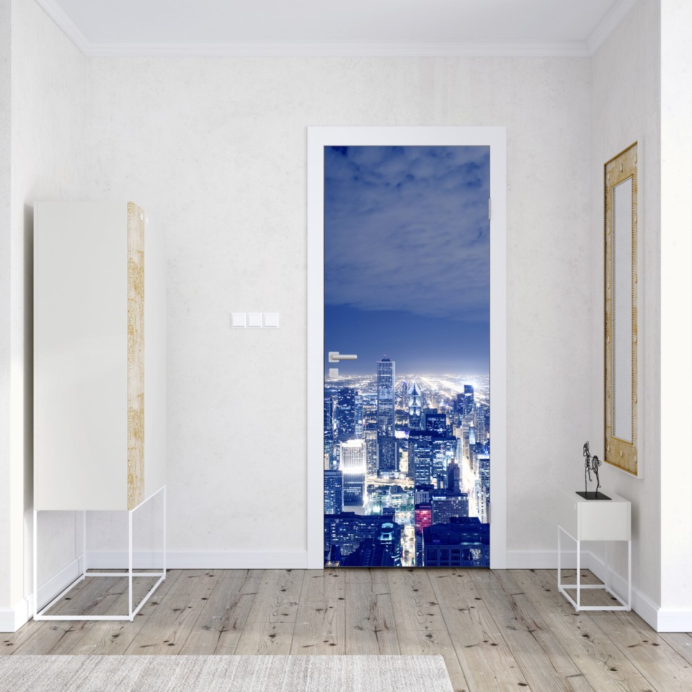 Türaufkleber Chicago nächtliche skyline panorama – Wallnifity® Türaufkleber Chicago nächtliche skyline panorama – Wallnifity®