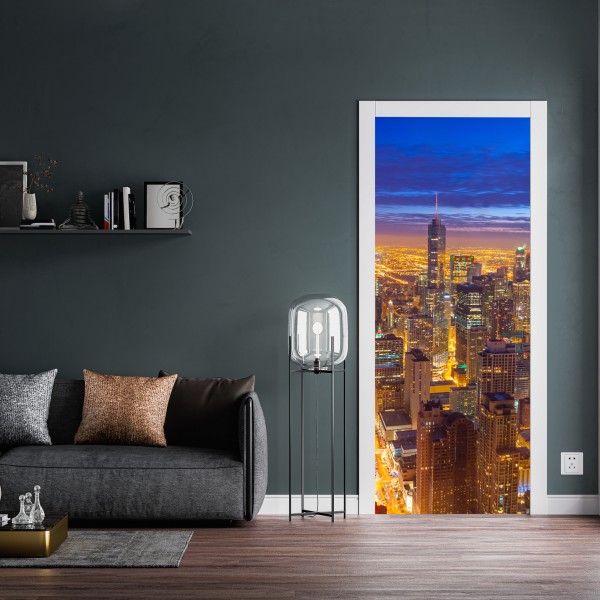 Türaufkleber Chicago nächtliche skyline panorama – Wallnifity® Türaufkleber Chicago nächtliche skyline panorama – Wallnifity®