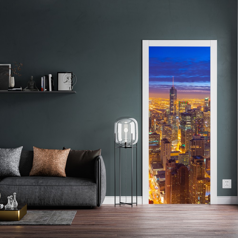 Türaufkleber Chicago nächtliche skyline panorama – Wallnifity® Türaufkleber Chicago nächtliche skyline panorama – Wallnifity®