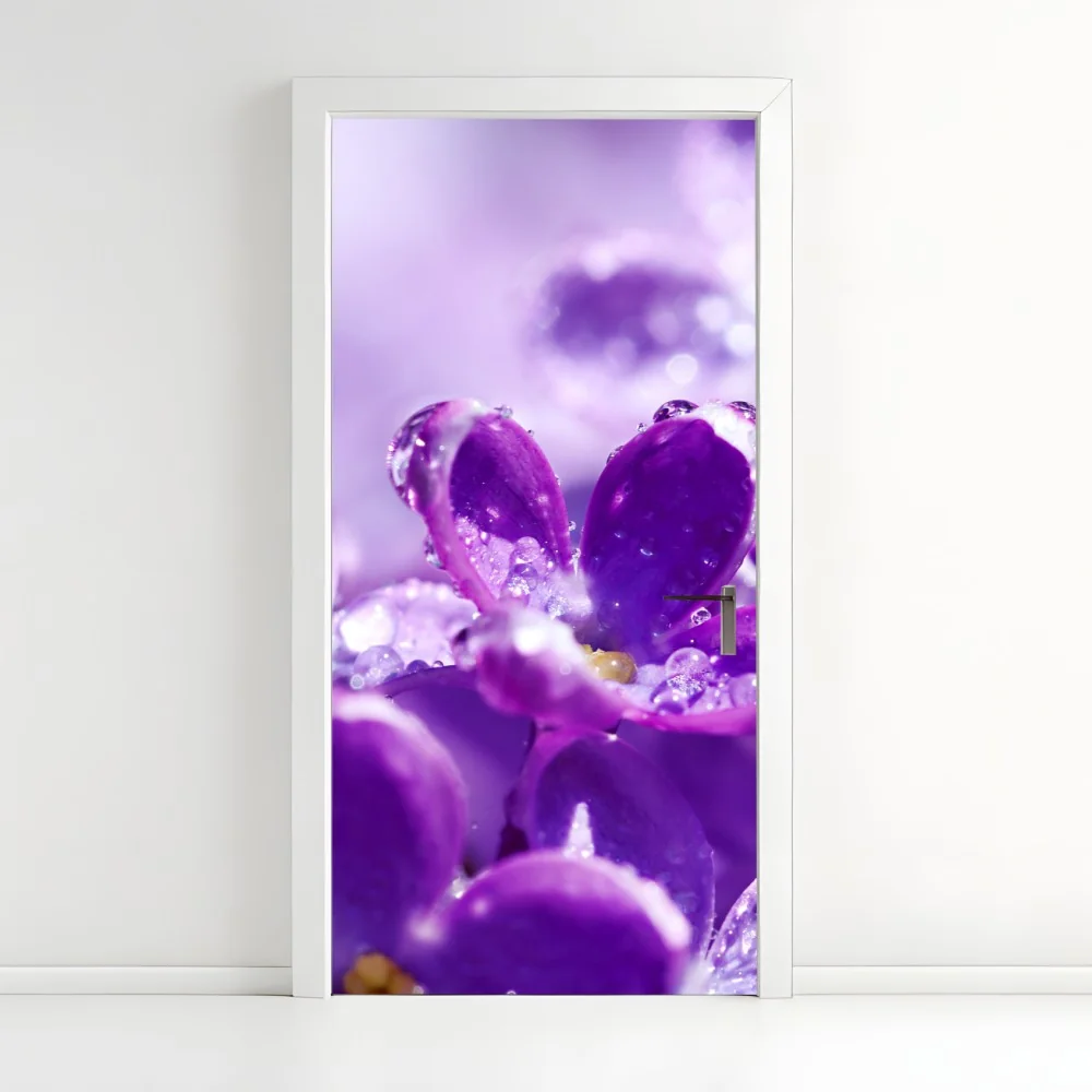 Türaufkleber lila fliederblüte mit tau – Wallnifity®