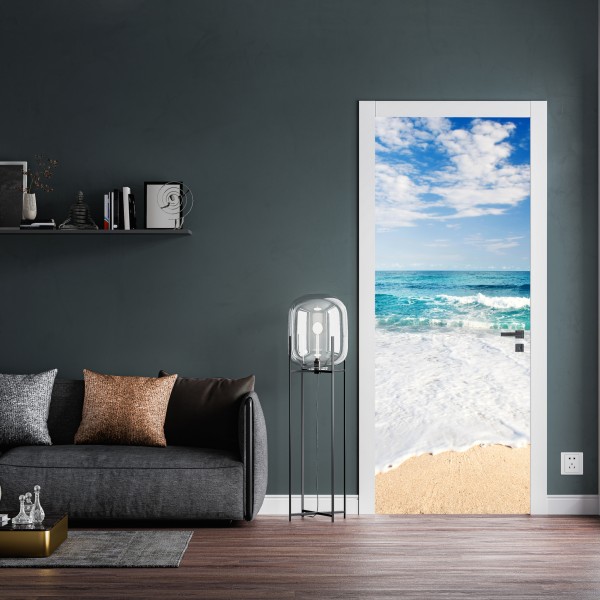 Türaufkleber türkisfarbene wellen am sandstrand – Wallnifity® Türaufkleber türkisfarbene wellen am sandstrand – Wallnifity®