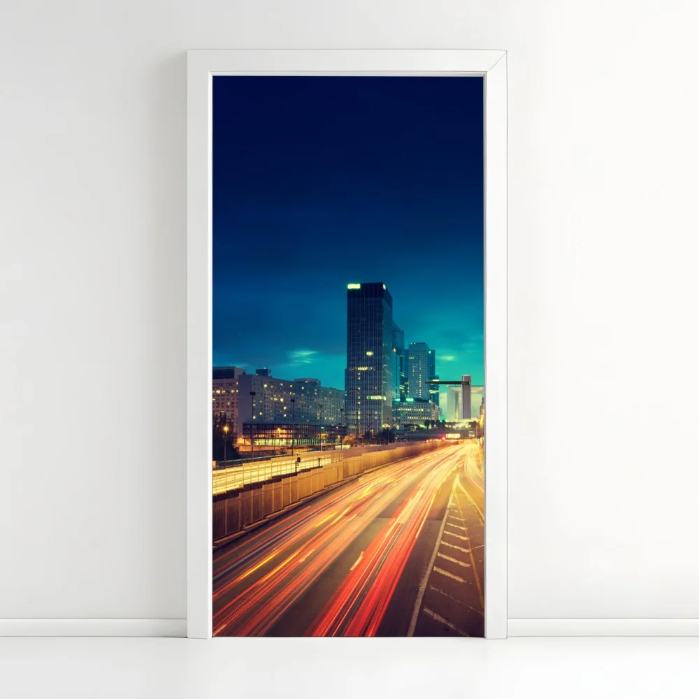 Türaufkleber La Défense skyline bei dämmerung – Wallnifity®