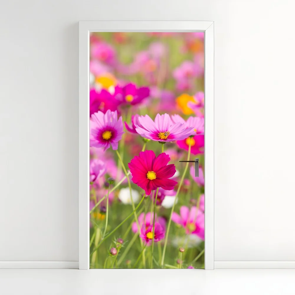Türaufkleber rosa kosmeenwiese in blüte – Wallnifity®
