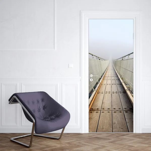 Türaufkleber neblige hängebrücke die in den nebel führt – Wallnifity® Türaufkleber neblige hängebrücke die in den nebel führt – Wallnifity®