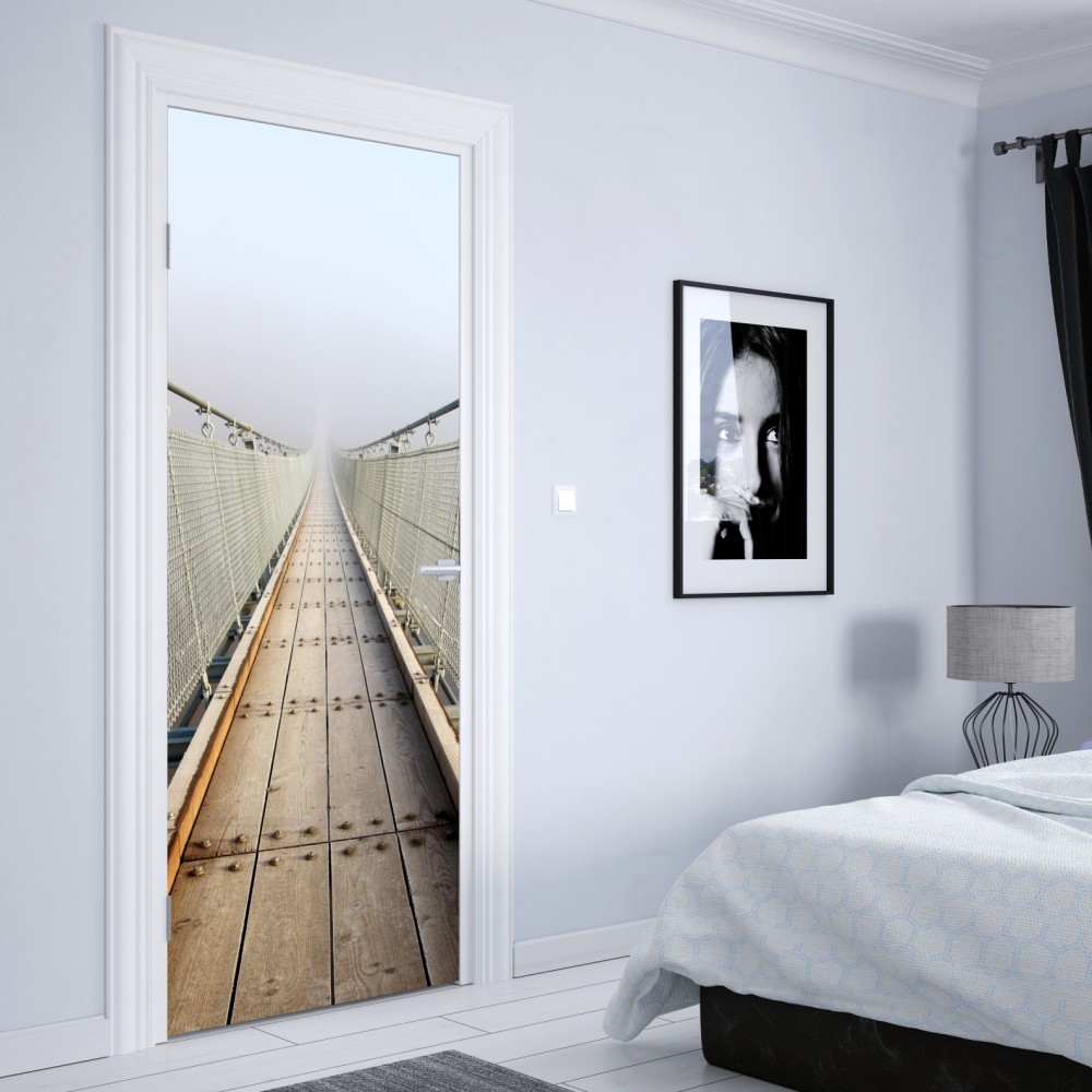 Türaufkleber neblige hängebrücke die in den nebel führt – Wallnifity® Türaufkleber neblige hängebrücke die in den nebel führt – Wallnifity®
