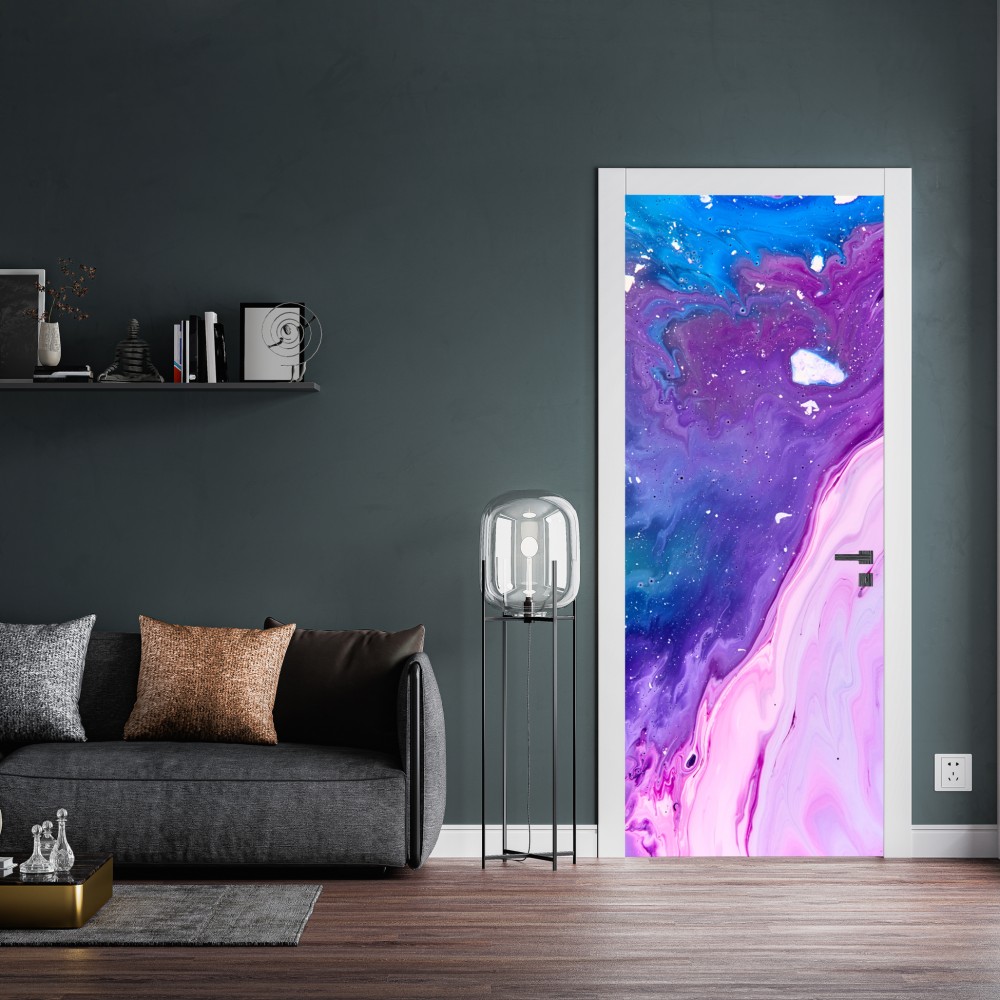 Türaufkleber lebendige blau-violette abstrakte acrylmalerei – Wallnifity® Türaufkleber lebendige blau-violette abstrakte acrylmalerei – Wallnifity®