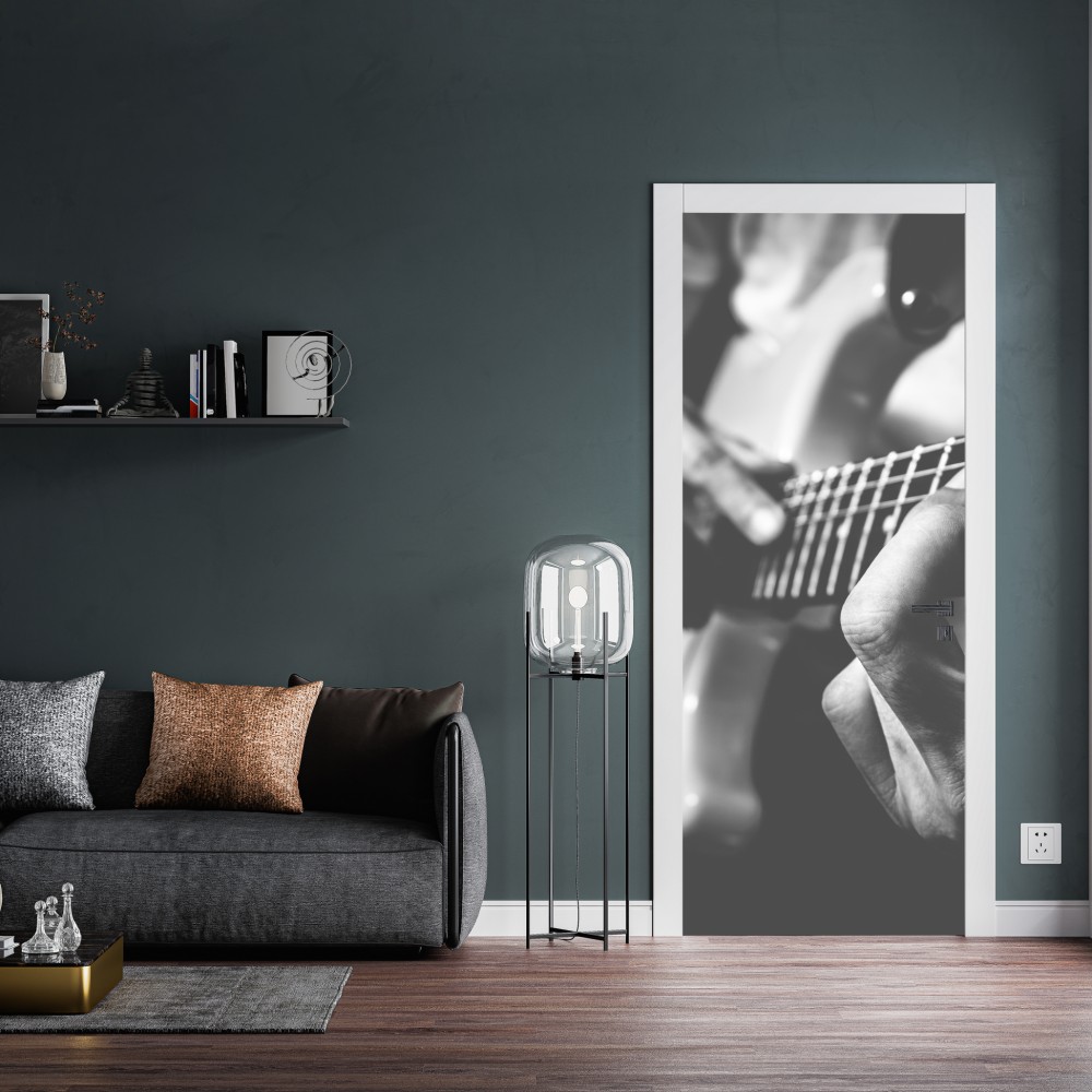 Türaufkleber monochrome gitarre nahaufnahme – Wallnifity® Türaufkleber monochrome gitarre nahaufnahme – Wallnifity®