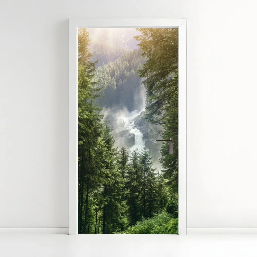 Türaufkleber Krimml wasserfall im üppigen alpinen wald – Wallnifity® Türaufkleber Krimml wasserfall im üppigen alpinen wald – Wallnifity®