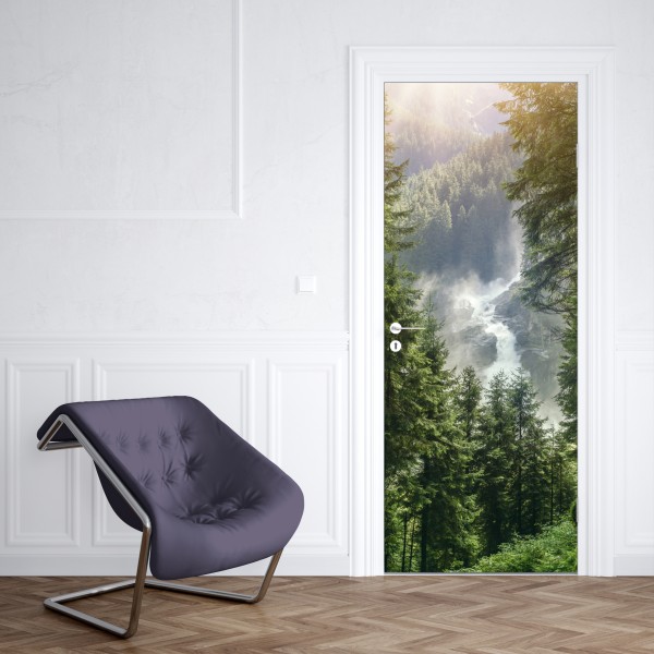 Türaufkleber ruhiger dschungelsteg durch üppigen regenwald – Wallnifity®