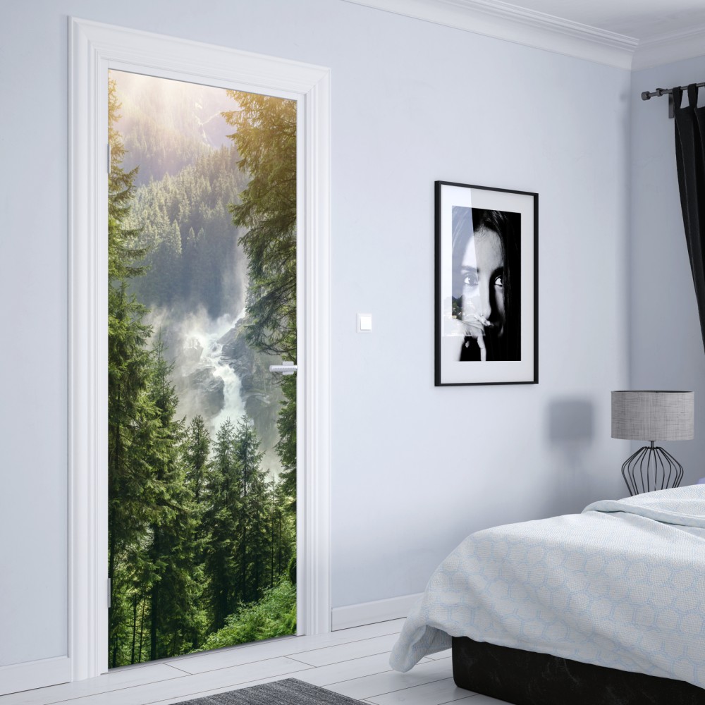 Türaufkleber Krimml wasserfall im üppigen alpinen wald – Wallnifity® Türaufkleber Krimml wasserfall im üppigen alpinen wald – Wallnifity®