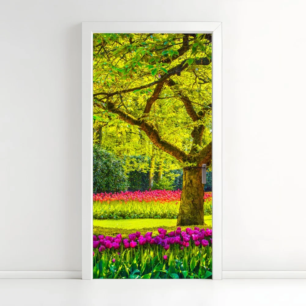 Türaufkleber bunter tulpengarten in Keukenhof – Wallnifity®
