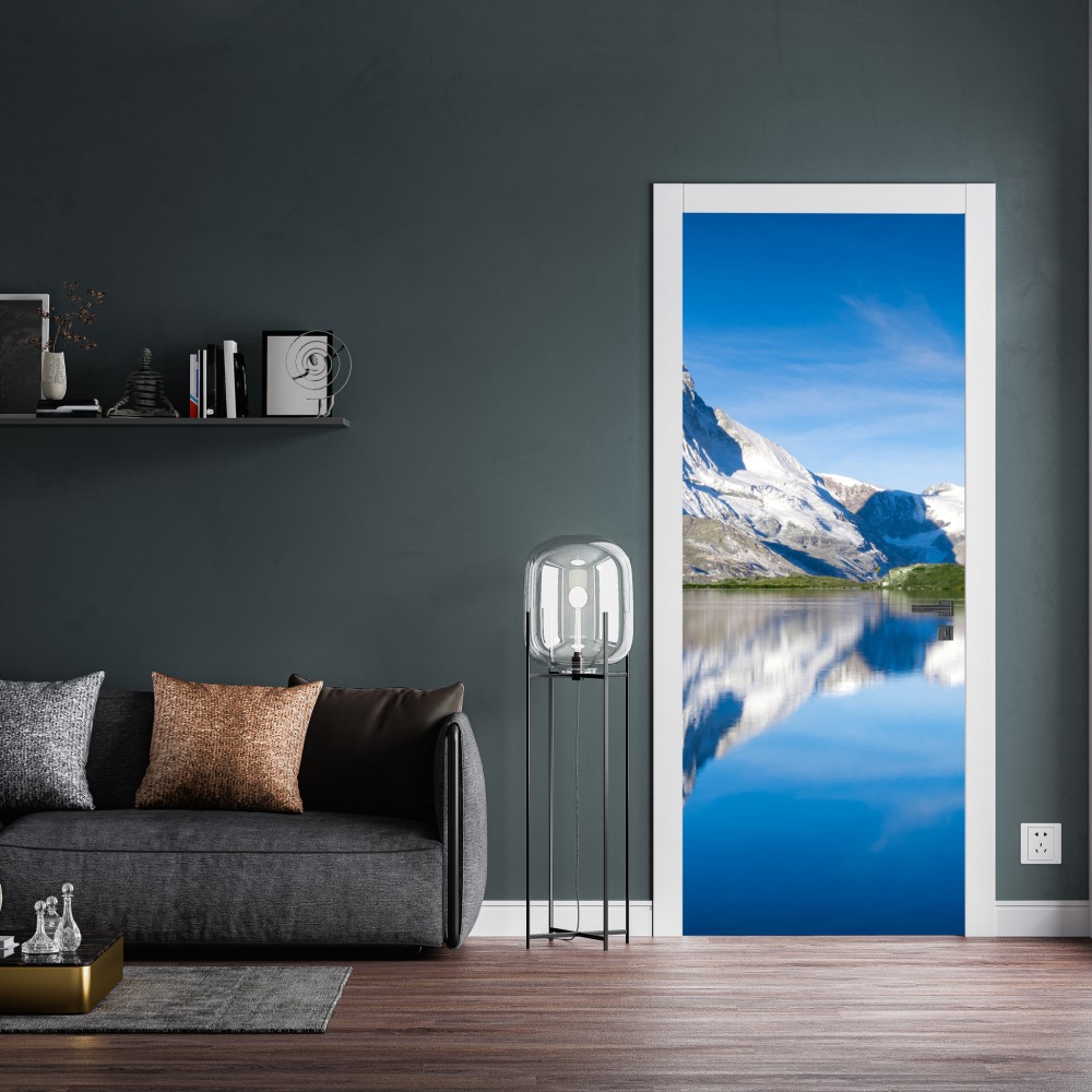 Türaufkleber majestätische bergspiegelung über alpensee – Wallnifity® Türaufkleber majestätische bergspiegelung über alpensee – Wallnifity®