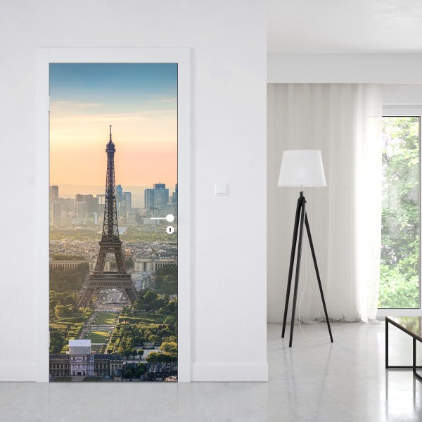 Türaufkleber Paris stadtbild bei sonnenuntergang mit dem Eiffelturm – Wallnifity® Türaufkleber Paris stadtbild bei sonnenuntergang mit dem Eiffelturm – Wallnifity®