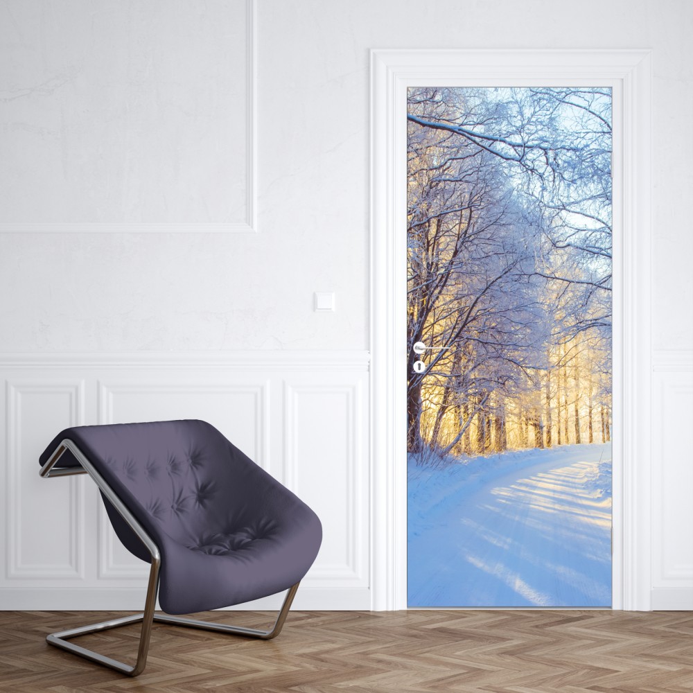 Türaufkleber birkenwald im winter bei sonnenaufgang – Wallnifity® Türaufkleber birkenwald im winter bei sonnenaufgang – Wallnifity®