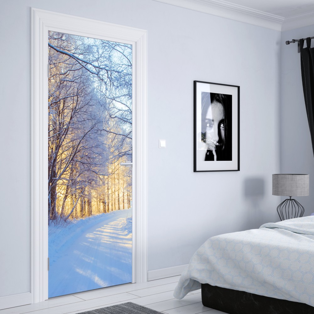 Türaufkleber birkenwald im winter bei sonnenaufgang – Wallnifity® Türaufkleber birkenwald im winter bei sonnenaufgang – Wallnifity®