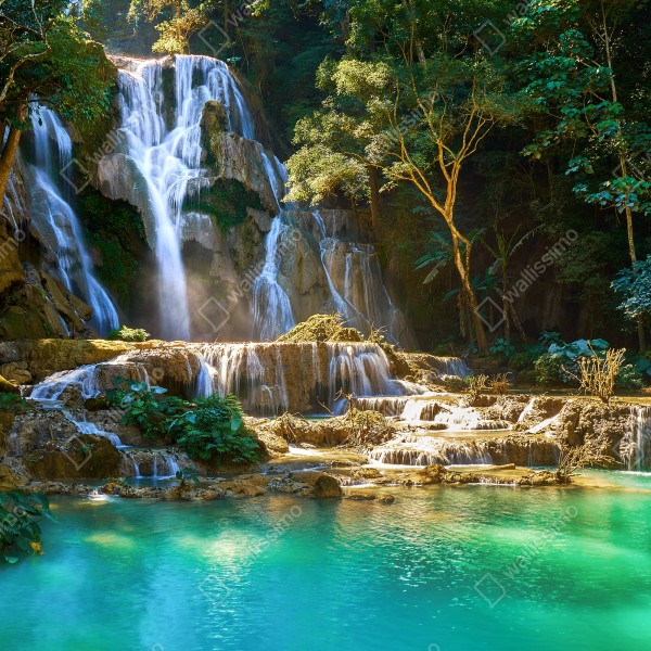 Türaufkleber türkisfarbener wasserfall im üppigen wald – Wallnifity® Türaufkleber türkisfarbener wasserfall im üppigen wald – Wallnifity®