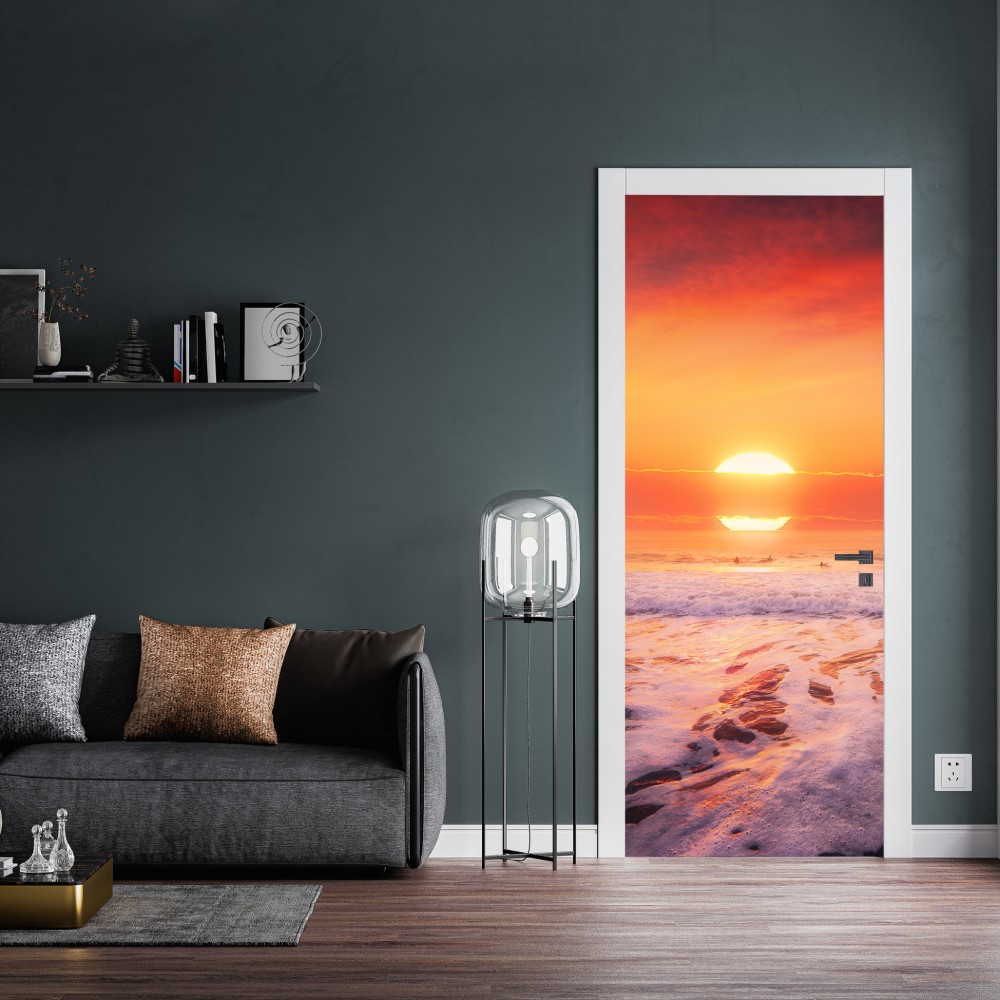 Türaufkleber goldener sonnenuntergang über ruhigem strand – Wallnifity® Türaufkleber goldener sonnenuntergang über ruhigem strand – Wallnifity®