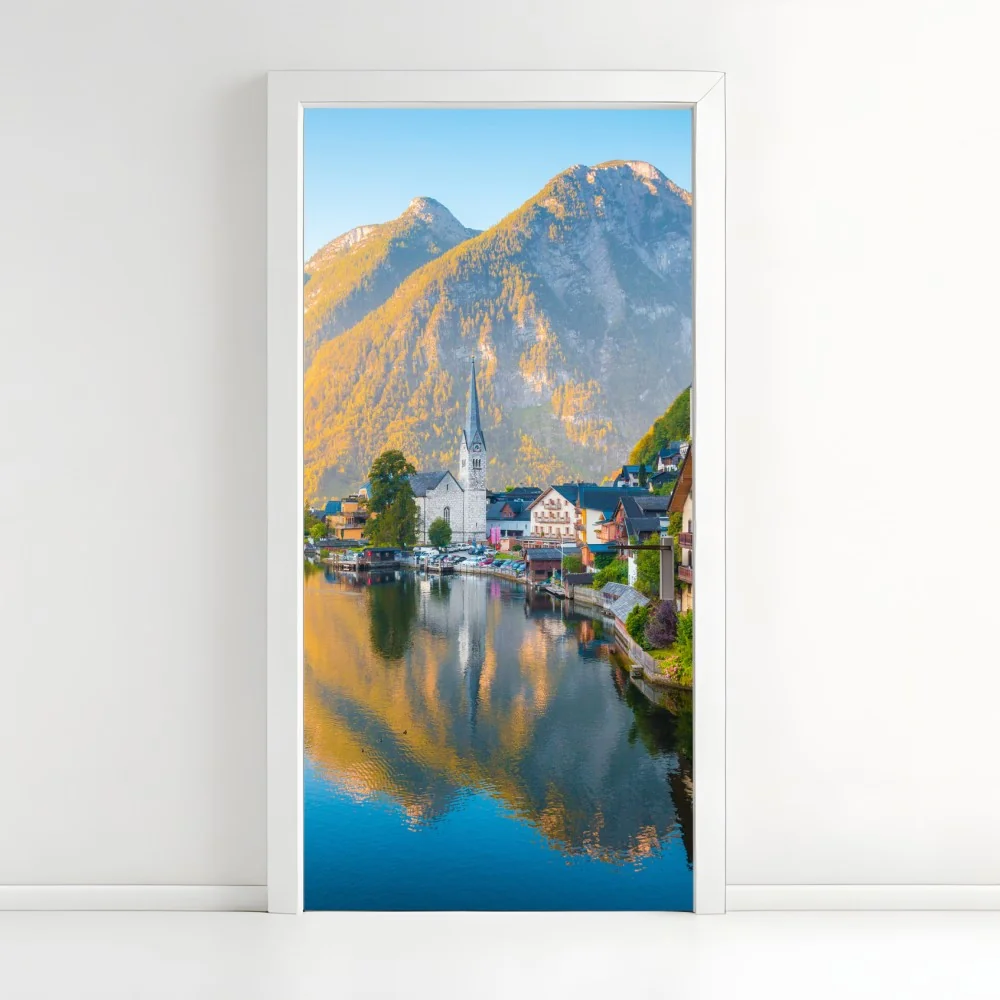 Türaufkleber morgendlicher lichtglanz über Hallstatt am see – Wallnifity® Türaufkleber morgendlicher lichtglanz über Hallstatt am see – Wallnifity®