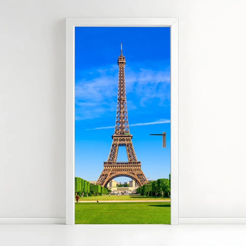 Türaufkleber Eiffelturm am Champ de Mars, lebendige pariser skyline – Wallnifity® Türaufkleber Eiffelturm am Champ de Mars, lebendige pariser skyline – Wallnifity®