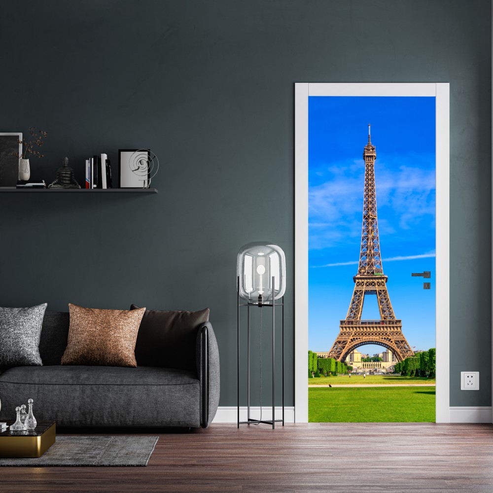 Türaufkleber Eiffelturm am Champ de Mars, lebendige pariser skyline – Wallnifity® Türaufkleber Eiffelturm am Champ de Mars, lebendige pariser skyline – Wallnifity®