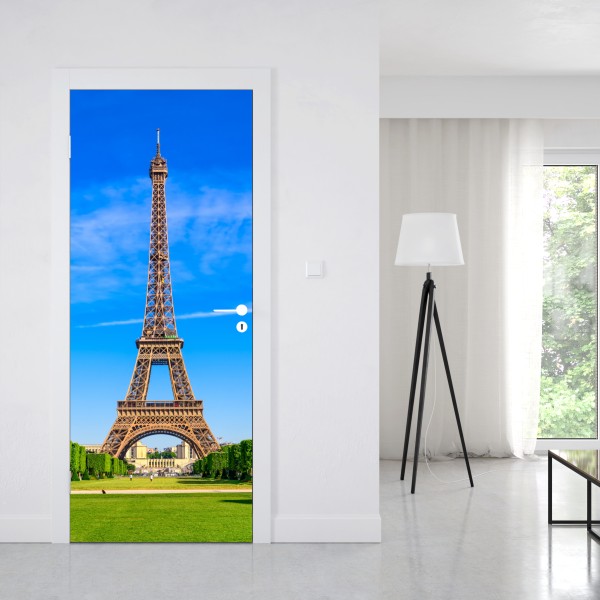 Türaufkleber Eiffelturm am Champ de Mars, lebendige pariser skyline – Wallnifity® Türaufkleber Eiffelturm am Champ de Mars, lebendige pariser skyline – Wallnifity®