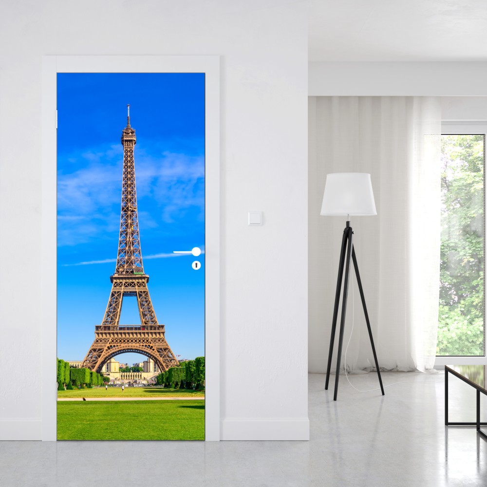 Türaufkleber Eiffelturm am Champ de Mars, lebendige pariser skyline – Wallnifity® Türaufkleber Eiffelturm am Champ de Mars, lebendige pariser skyline – Wallnifity®