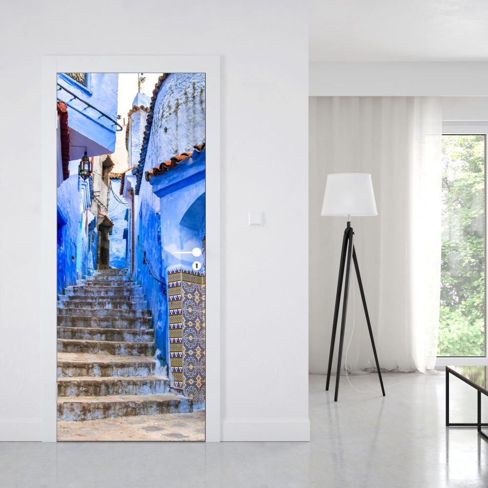 Türaufkleber blaue gasse in Chefchaouen, Marokko – Wallnifity® Türaufkleber blaue gasse in Chefchaouen, Marokko – Wallnifity®