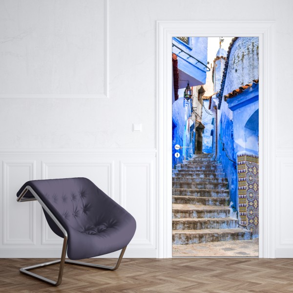 Türaufkleber blaue gasse in Chefchaouen, Marokko – Wallnifity® Türaufkleber blaue gasse in Chefchaouen, Marokko – Wallnifity®