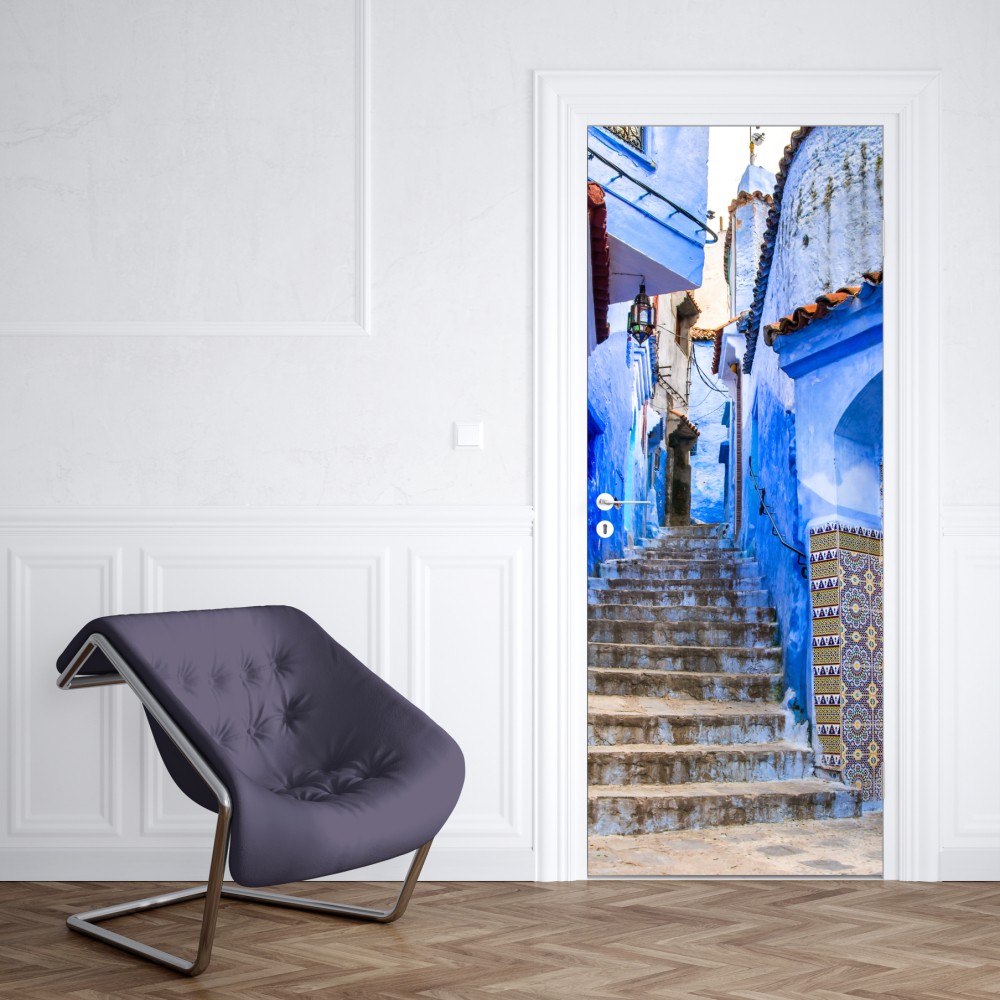 Türaufkleber blaue gasse in Chefchaouen, Marokko – Wallnifity® Türaufkleber blaue gasse in Chefchaouen, Marokko – Wallnifity®