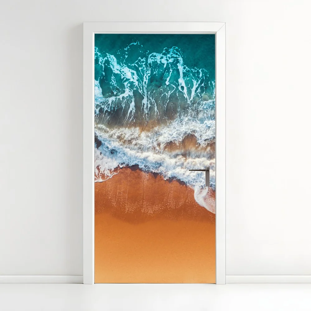 Türaufkleber luftaufnahme türkisfarbener wellen an einem sandstrand – Wallnifity® Türaufkleber luftaufnahme türkisfarbener wellen an einem sandstrand – Wallnifity®