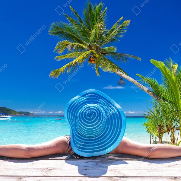 Türaufkleber tropischer strand mit blauem sonnenhut – Wallnifity® Türaufkleber tropischer strand mit blauem sonnenhut – Wallnifity®