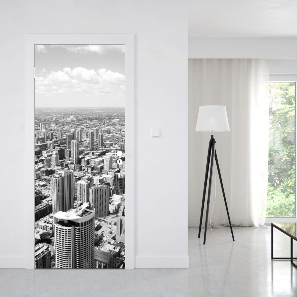Türaufkleber Chicago skyline in graustufen – Wallnifity® Türaufkleber Chicago skyline in graustufen – Wallnifity®