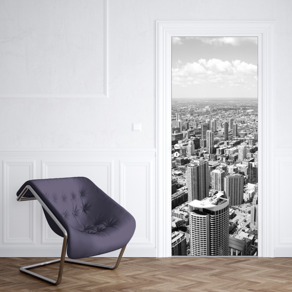 Türaufkleber Chicago skyline in graustufen – Wallnifity® Türaufkleber Chicago skyline in graustufen – Wallnifity®