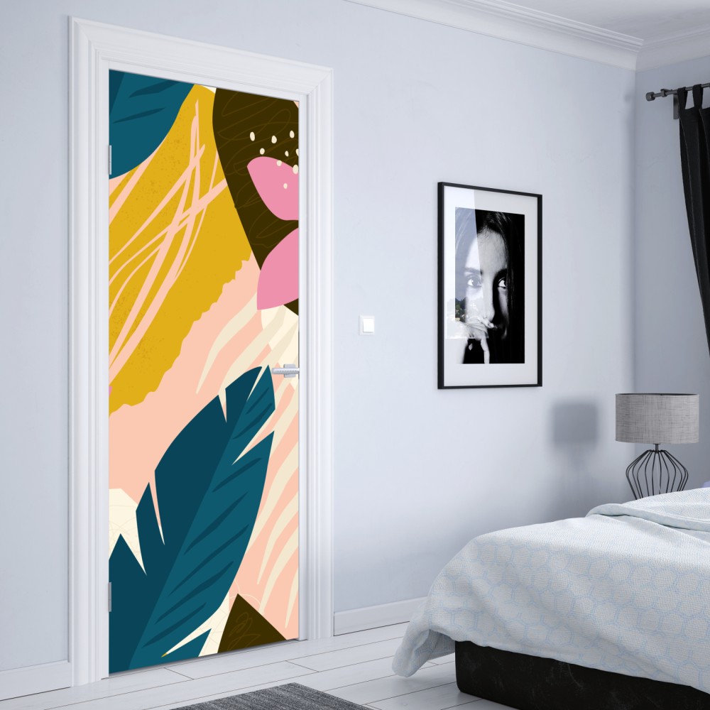 Türaufkleber tropisches abstraktes blumenmotiv – Wallnifity® Türaufkleber tropisches abstraktes blumenmotiv – Wallnifity®