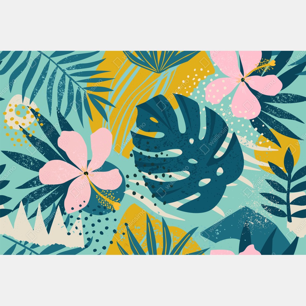 Türaufkleber tropische blätter und blüten – Wallnifity® Türaufkleber tropische blätter und blüten – Wallnifity®