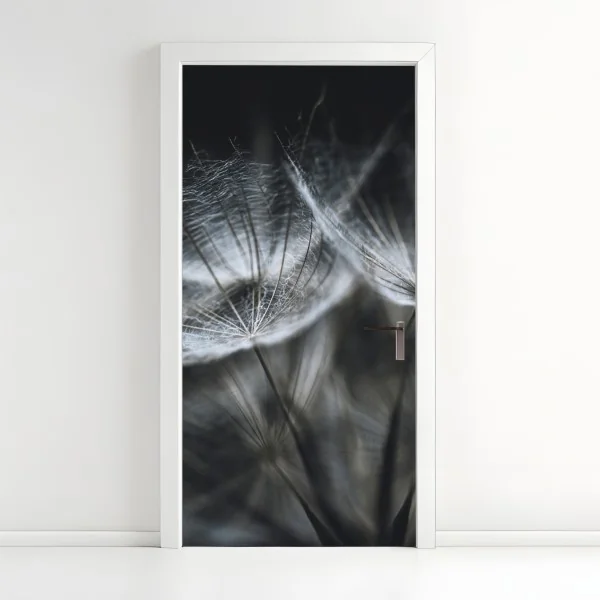 Türaufkleber zarte löwenzahnsamen in monochrom