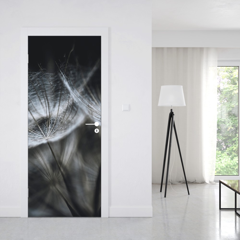 Türaufkleber zarte löwenzahnsamen in monochrom – Wallnifity® Türaufkleber zarte löwenzahnsamen in monochrom – Wallnifity®
