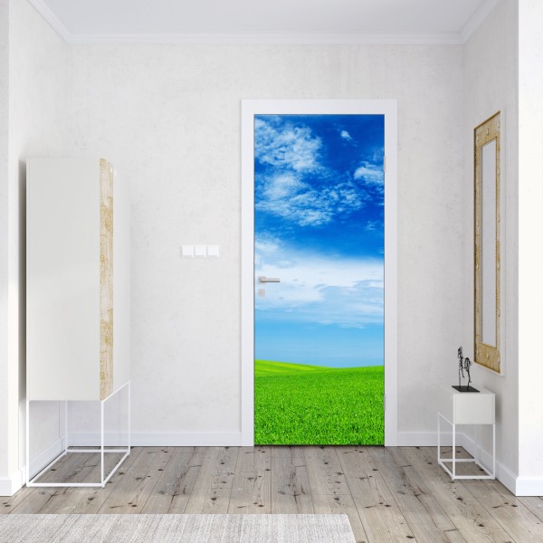 Türaufkleber nebliger morgenwald mit sonnenstrahlen – Wallnifity®