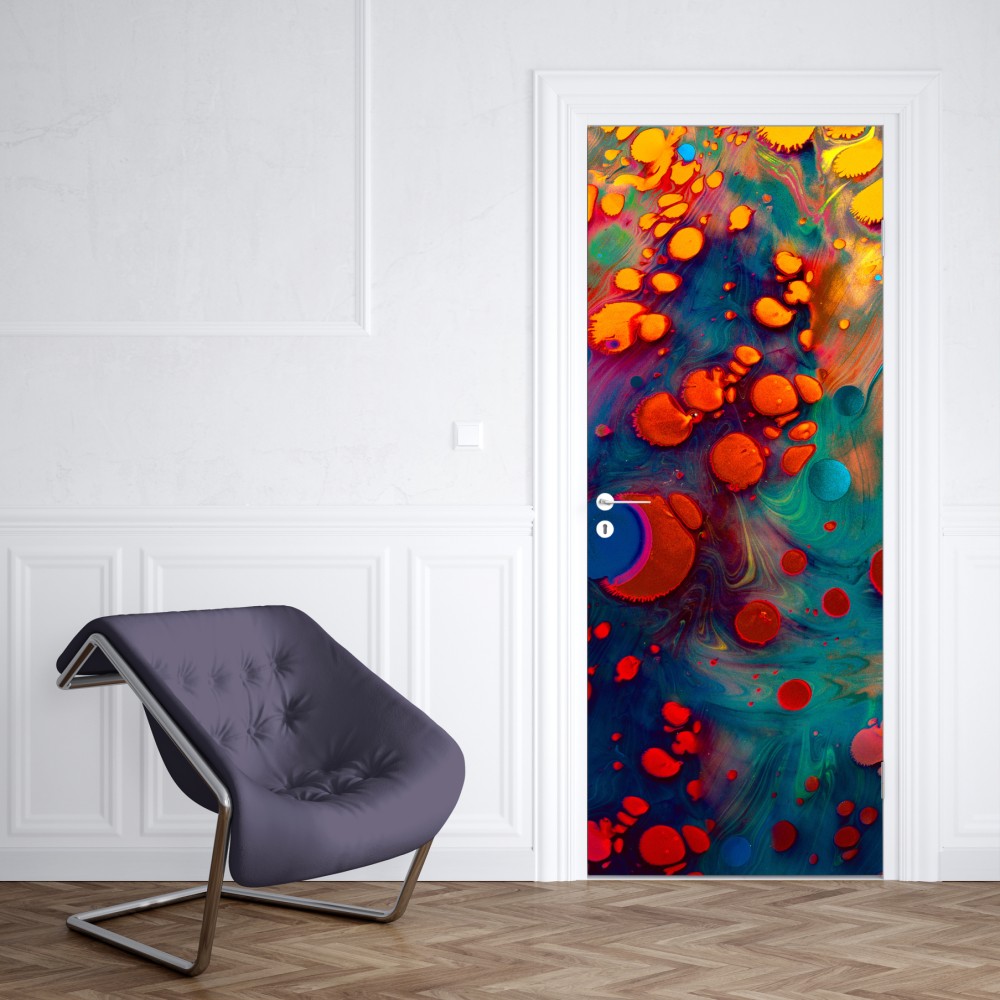 Türaufkleber lebendige türkis-orange marmorierte kunst – Wallnifity® Türaufkleber lebendige türkis-orange marmorierte kunst – Wallnifity®