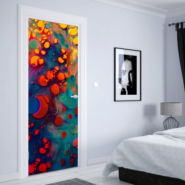 Türaufkleber lebendige türkis-orange marmorierte kunst – Wallnifity® Türaufkleber lebendige türkis-orange marmorierte kunst – Wallnifity®