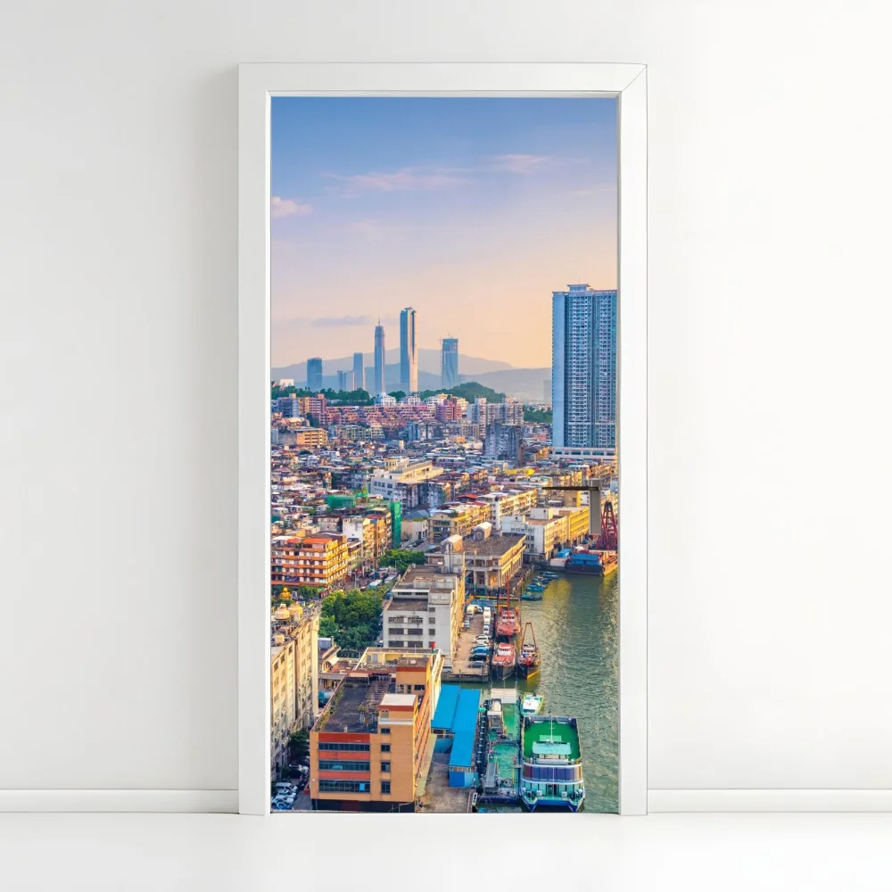 Türaufkleber Macau skyline bei sonnenuntergang – Wallnifity®