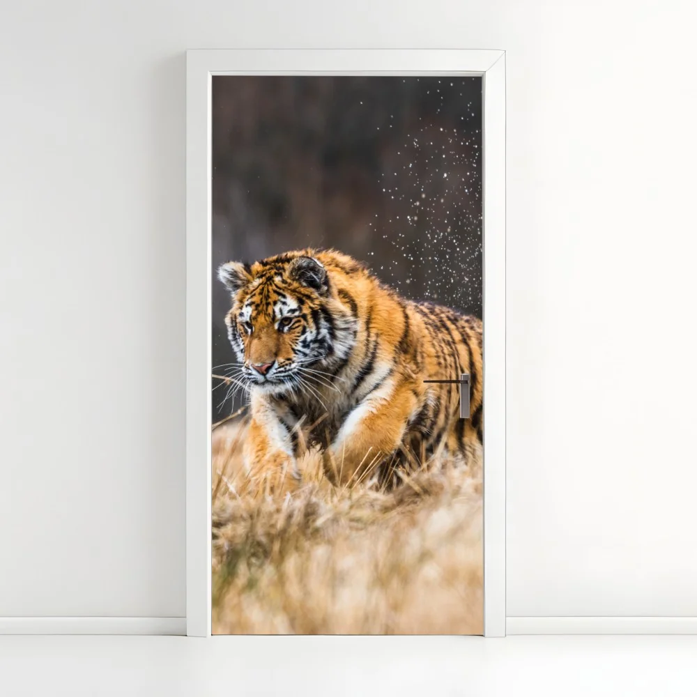 Türaufkleber sibirischer tiger in bewegung – Wallnifity®