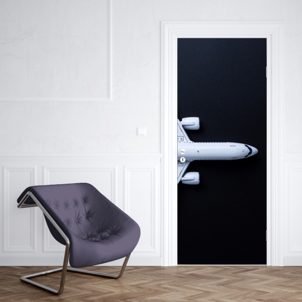 Türaufkleber weißes flugzeug von oben auf schwarzem hintergrund – Wallnifity® Türaufkleber weißes flugzeug von oben auf schwarzem hintergrund – Wallnifity®