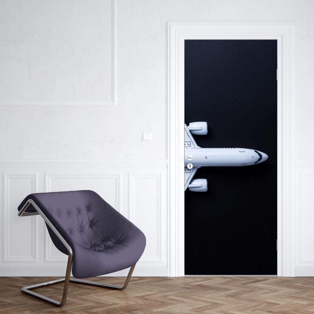 Türaufkleber weißes flugzeug von oben auf schwarzem hintergrund – Wallnifity® Türaufkleber weißes flugzeug von oben auf schwarzem hintergrund – Wallnifity®