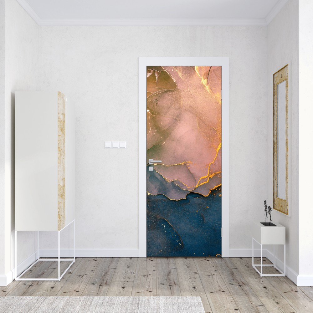 Türaufkleber blaues und goldenes abstraktes marmormotiv – Wallnifity® Türaufkleber blaues und goldenes abstraktes marmormotiv – Wallnifity®
